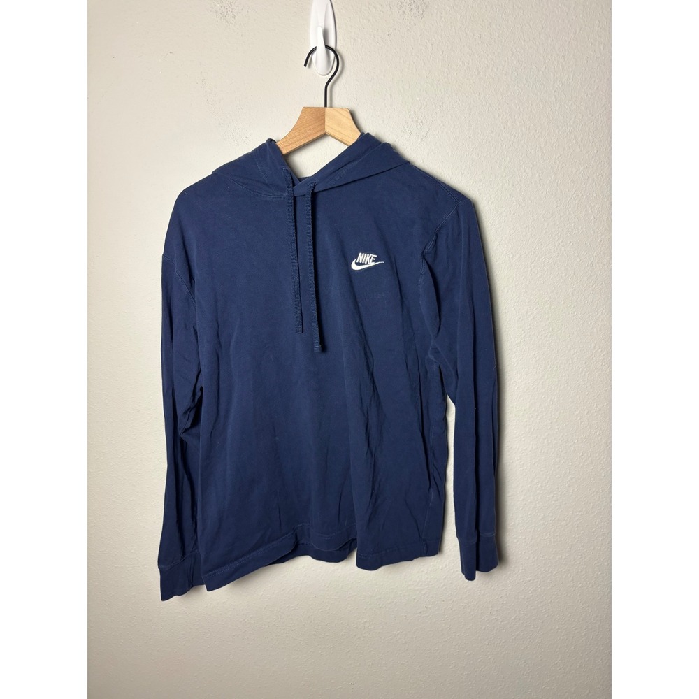 Nike Men's Cotton Jersey Hoodie Navy Blue Long Sleeve Pullover Large